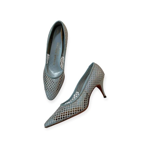1960s Vintage Deadstock Joseph LaRose Mesh Kitten Heels  7 AA Blue Silver, USA - Picture 11 of 11